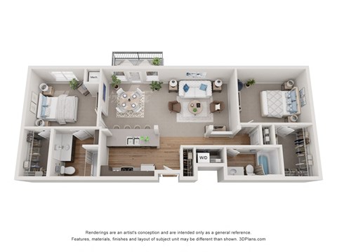 Floor plan for 2 beds, 2 baths, 1200 sqft